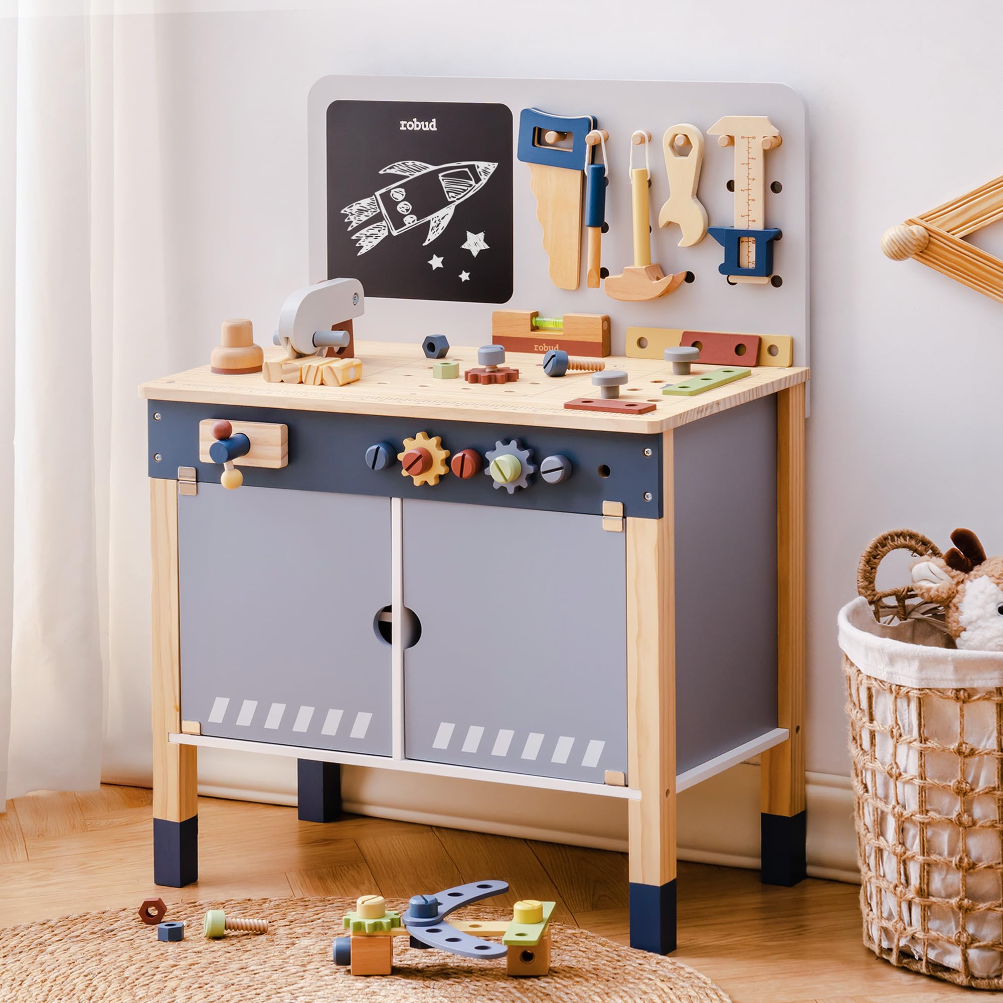 Tools Workshop For Kids - ROBUD 나무 장난감 작업대 역할놀이 창의적