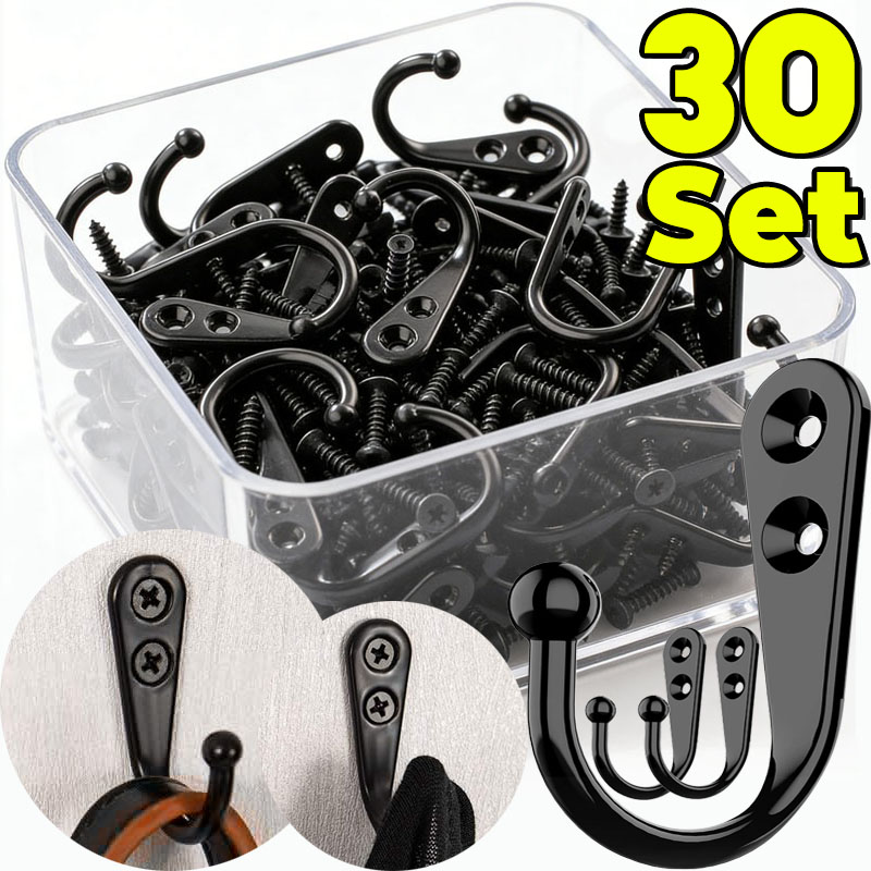 Screw Organizer Kit - 검정색 금속 후크, 나사 포함, 벽걸이형