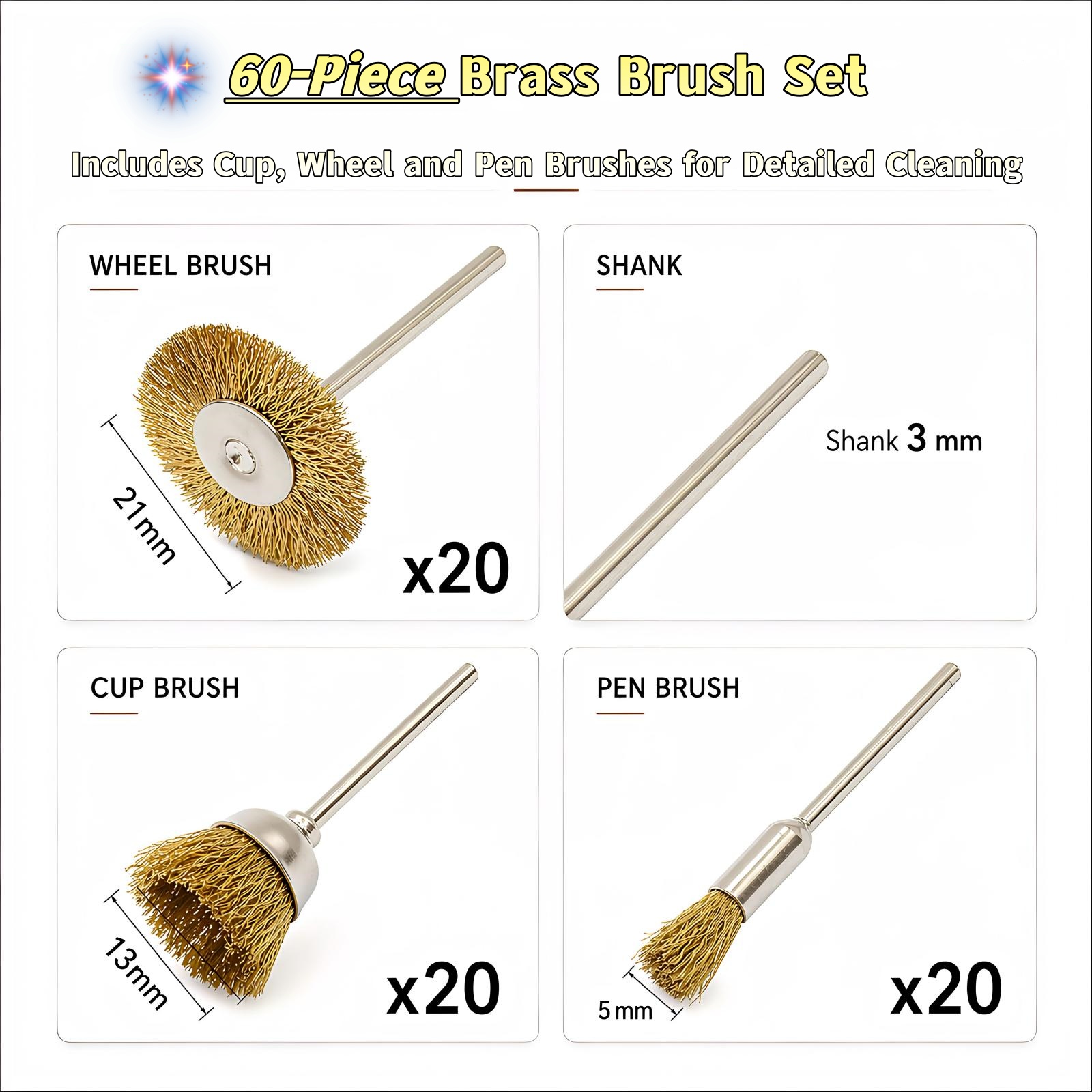 60개 보석 세공 도구 황동 와이어 브러쉬 세트 3mm - Tools Jewelry Making 리뷰 및 가격